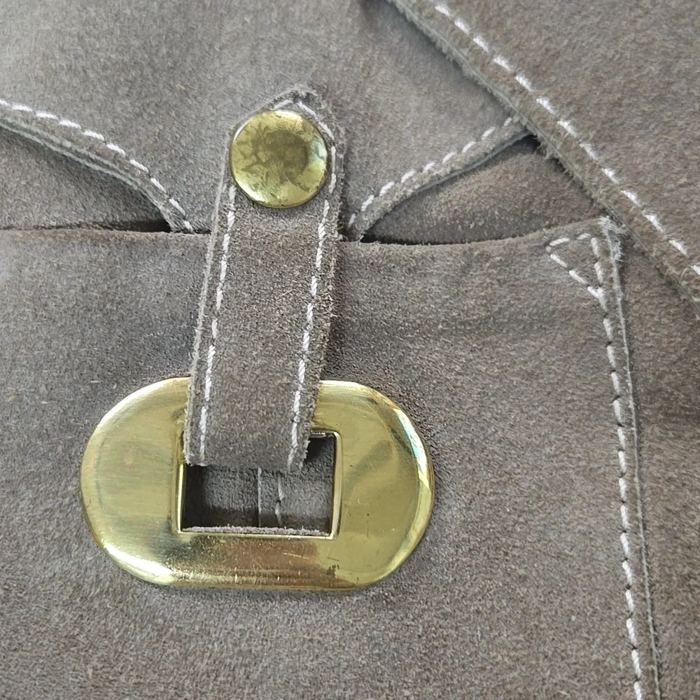 Irving Posluns 1970s Suede Coat Leather Jacket with Gold Hardware 70s Retro Fall - Picture 11 of 16